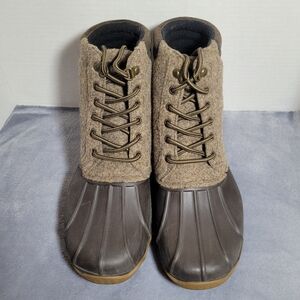 Sperry Top Slider Avenue Wool Duck Rain Boots Brown Tan Lace Mens 8M